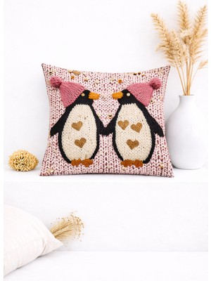 Ases Design 3D Kalpli Penguen Detaylı Sevimli Dekoratif Kırlent Kılıfı (45X45 Cm)