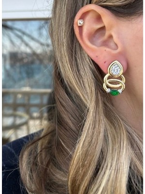 Vip Marka Muadili Damla Model Yeşil Zümrüt Taşlı Küpe Çelik