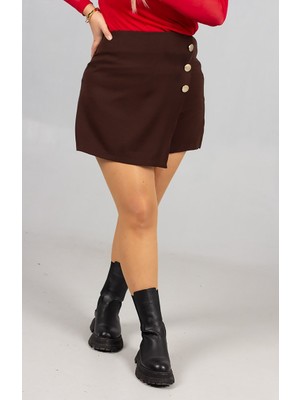 Truva Xxl Büyük Beden Kadın Giyim Kahverengi Şort Etek Şık ve Rahat Tasarım