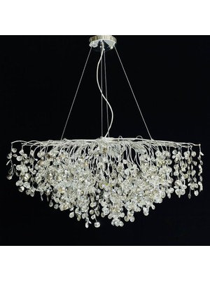 LED Yeni Model 120 cm Oval Ağaç Kristal Lüx Salon Avize Krom Renk Ithal Kasa