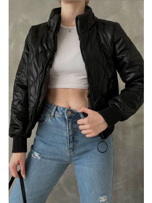 H1Style Modern Deri Görünümlü  Mont