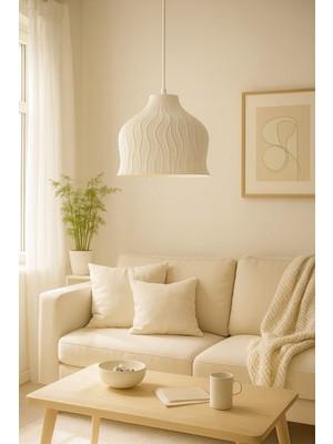 Limon 3D Desing Modern Dalgalı Desen Avize –beyaz Tekli Sarkıt, Dekoratif Tasarım E27 Uyumlu