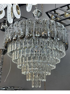 LED Yeni Model 60 cm Kristal Lüx Salon Avize Krom Renk Ithal Kasa