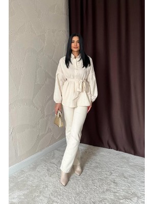 Livizmir Moda Bej Petek Jakar Kumaşlı Gömlek