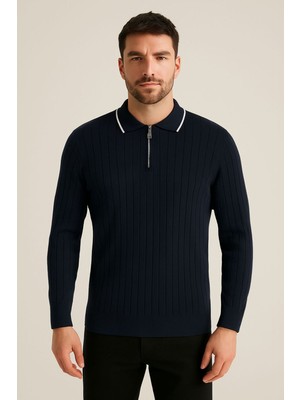 Polo Mirage Lacivert Fermuarlı Polo Yaka Triko