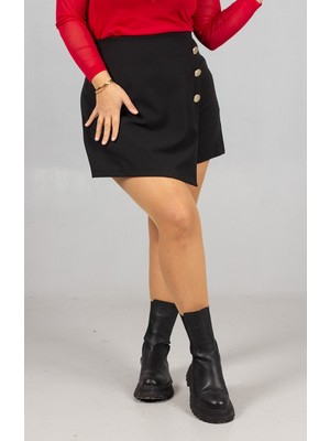 Truva Xxl Büyük Beden Kadın Siyah Şort Etek  Rahat Kesim Şık Tasarım