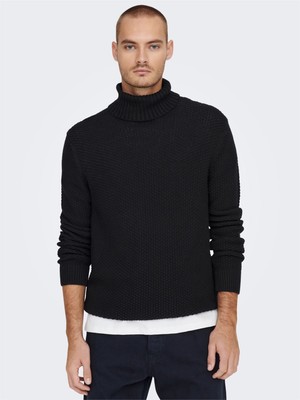 Only & Sons Onstuck 7 Roll Neck Knit Erkek Siyah Kazak - 22022595