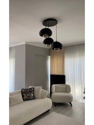 Limon 3D Desing 3 Lü Sarkıt Avize Rustik Siyah E27 Modern Avize Bohem Beton Görünüm 30 cm (Rustik Ampül Dahildir)