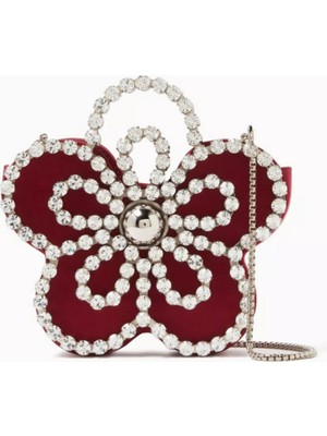 Saten Mini Çiçek Çanta, Zarif & Parlak, Kristal Süslemeler