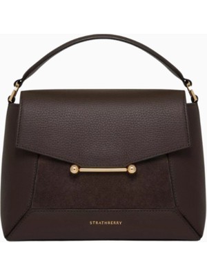 Strathberry Mosaic Dark Chocolate, Deri Top Handle Lüks El Çantası