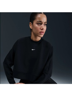 Nike Prima Dri-Fit Oversized Crew-Neck Cropped Training Bol Kalıp Siyah Kadın Sweatshirt HJ1186-010
