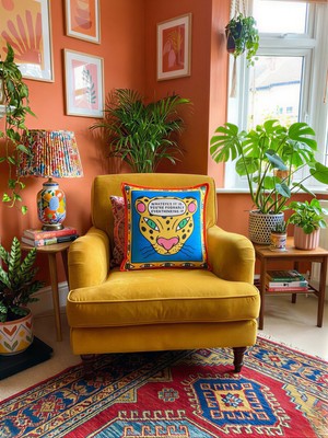 Rahan Design Leopar Desenli Yazılı Çift Taraflı Süet Kırlent Kılıfı - 43X43CM - Çift Taraflı Kırlent Kılıfı