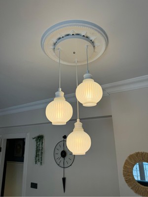 Limon 3D Desing Bohem 3'lü Beyaz Sarkıt Avize - 3 Başlıklı Avize Modern Tasarım Yatak Odası Salon Yemek Odası