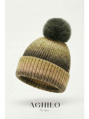 Aghilo Yünlü Ponpon Detaylı Ebruli Desen Bere