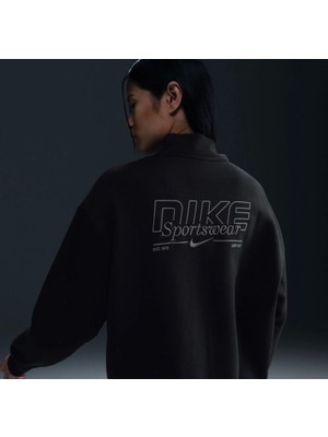 Nike Sportswear Gel Fleece 1/4-Zip Loose Cut Bol Kalıp Çeyrek Fermuarlı Siyah Kadın Sweatshirt HV6071-010
