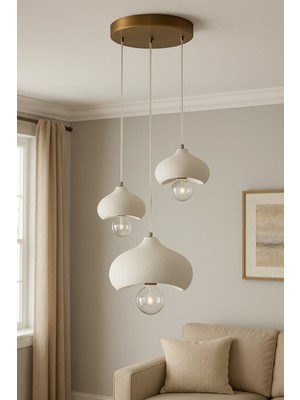 Limon 3D Desing Beton Dokulu 3'lü Sarkıt Organik Form 3’lü Sarkıt Avize – 20-30-40 cm -Ampul Hediyedir-