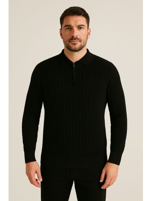 Erkek Fermuarlı Polo Yaka Triko