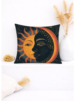 Ases Design Güneş & Ay Temalı 3D Kozmik Dekoratif Kırlent Kılıfı (45X45 Cm)