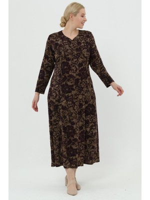 Likapa Kuplu Desenli Rahat Şık Tesettür Büyük Beden Anne Elbisesi -