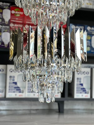 LED Yeni Model 40 cm Kristal Lüx Salon Avize Krom Renk