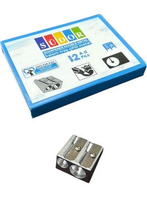 Südor Çift Delikli Metal Kalemtraş - 12'li ( 1 Kutu ) ( Normal ve Jumbo Kalın Kalemler Içinde Uygundur )