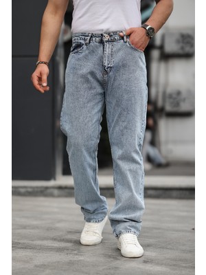 Comstar Erkek Bol Paça Basic Yüksek Bel Mavi Baggy Pantolon