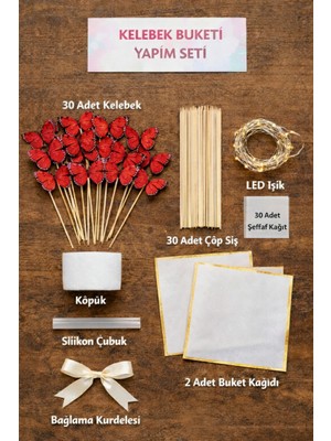 Terapix Kelebek Buketi Yapım Seti Büyük Boy 30 Adet Kelebek