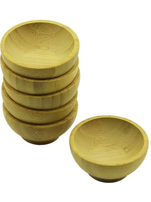 Go İthalat 6 Adet Mini Ahşap Bambu Lokumluk - Çerezlik Kase Derinlik: 1.5cm  - Çap: 6.2cm (5440)