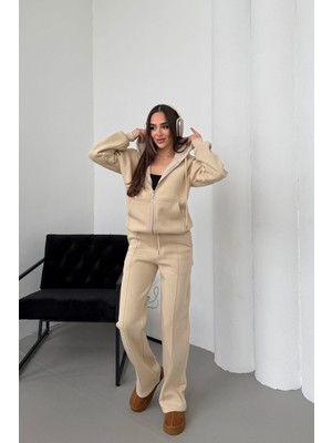 Mezka   Içi Polar Rahat Kesim Kapüşonlu Fermuarlı Eşofman Takımı