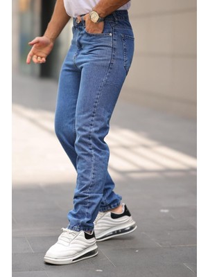 Comstar Erkek Bol Paça Basic Yüksek Bel K.mavi Baggy Pantolon