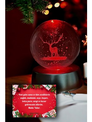 Renk Değiştiren LED Işıklı Geyik Cam Küre Yılbaşı Süş Notu