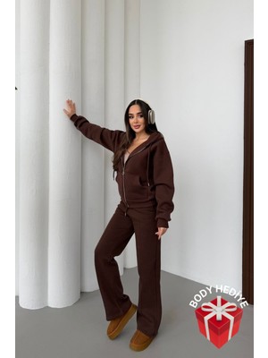 Mezka   Içi Polar Rahat Kesim Kapüşonlu Fermuarlı Eşofman Takımı