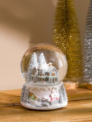 Yılbaşı Temalı 17 cm Kurmalı Kar Küresi, Kar Yağdıran Dekorasyon