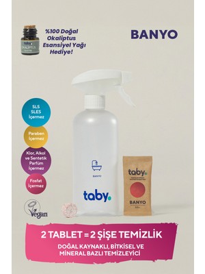 Taby Doğal Kaynaklı Bitkisel ve Mineral Bazlı Banyo Temizleyici Başlangıç Seti-Kireç Sökücü-1Şişe+2Tablet