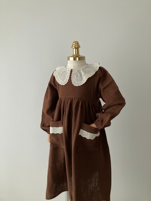 Uhde Store Kız Çocuk Çikolata Kahve Tesettür Uzun Müslin Elbise Merasim Elbisesi Umre Elbisesi