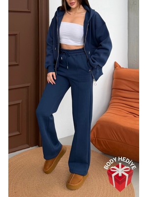 Mezka   Içi Polar Rahat Kesim Kapüşonlu Fermuarlı Eşofman Takımı