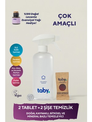 Taby Doğal Kaynaklı Bitkisel ve Mineral Bazlı Çok Amaçlı Temizleyici Başlangıç Seti - 1 Şişe+ 2 Tablet - Tüm Yüzeyler