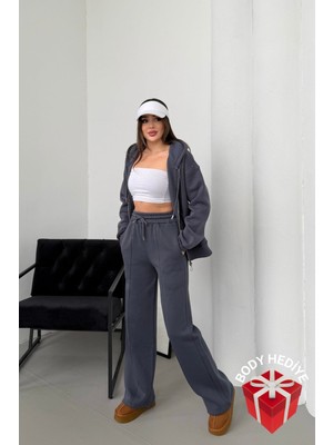 Mezka   Içi Polar Rahat Kesim Kapüşonlu Fermuarlı Eşofman Takımı