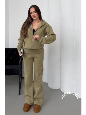 Mezka   Içi Polar Rahat Kesim Kapüşonlu Fermuarlı Eşofman Takımı