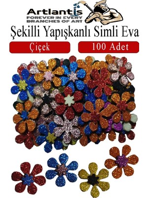 Artlantis Şekilli Simli Eva Yapışkanlı Çiçek 100 Lü 1 Paket Kendinden Yapışkanlı Simli Eva Sticker Okul Öncesi Kreş Ana Sınıfı