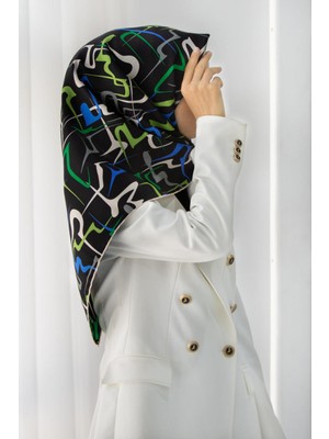 Vissona %100 Twill Ipek Soyut Geometrik Desenli Saks - Zümrüt Yeşili Renkli 90X90 Eşarp Dikim Şekli : El Dik