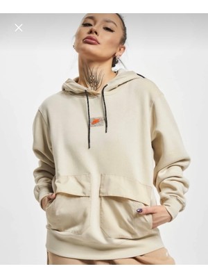 Nike Sportswear Fleece Pollover Hoodie Bol Kalıp Krem Kadın Sweatshirt DX2324-206