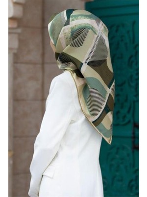 Vissona Tivil Ipek Eşarp 51918 - 0402 - 0003 Küf Yeşili Çizgi Desen