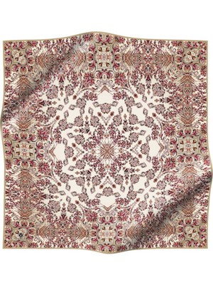 Vissona %100 Twill Ipek Şal Desenli Krem Renkli 90X90 Eşarp Dikim Şekli : El Dikişi