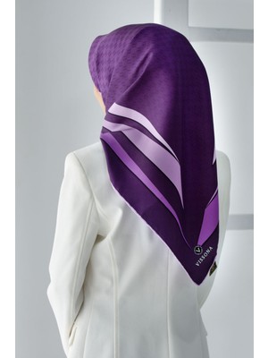 Vissona %100 Twill Ipek Degrade Desenli Mor - Lila Renkli 90X90 Eşarp Dikim Şekli : El Dikişi