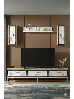 Yumedi Design TVR1801DBS - Kerem Tv Ünitesi 180CM Safirmeşe-Beyaz-Silver