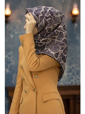 Vissona %100 Twill Ipek Geometrik Desenli Siyah - Bej Renkli 90X90 Eşarp Dikim Şekli : El Dikişi