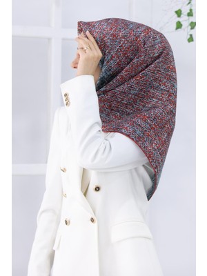 Vissona %100 Twill Ipek Dokulu Desen Petrol Mavisi - Kırmızı Renkli 90X90 Eşarp Kenar Dikiş Şekli El Dikişli