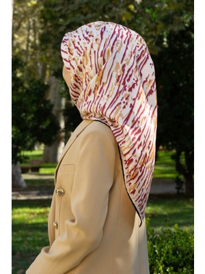 Vissona %100 Twill Ipek Çizgi Desenli Krem - Bordo Renkli 90X90 Eşarp Dikim Şekli : El Dikişi
