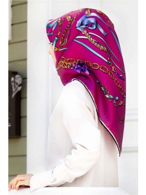 Vissona Tivil Ipek Eşarp 17558 - 8 - 0025 Fuşya Zincir Desen